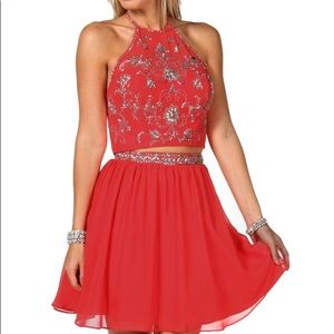 CORAL TWO PIECE PROM DRESS WORN ONCE